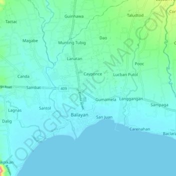 Balayan topographic map, elevation, terrain