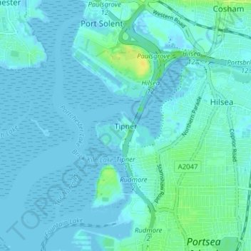 Tipner topographic map, elevation, terrain