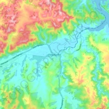 Kawakawa topographic map, elevation, terrain