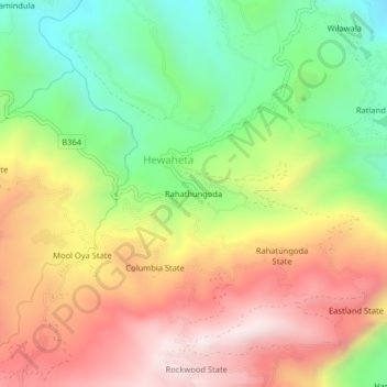 Rahathungoda topographic map, elevation, terrain