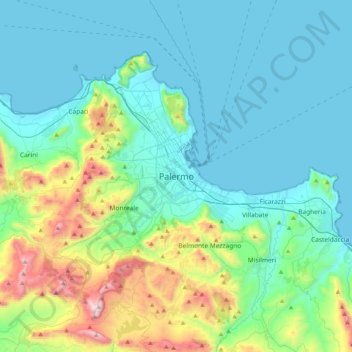 Palerme topographic map, elevation, terrain