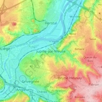 Jupille-sur-Meuse topographic map, elevation, terrain
