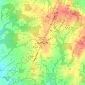 Five Oaks topographic map, elevation, terrain