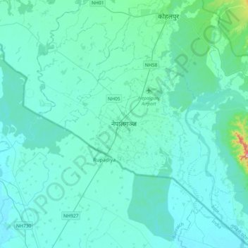 Nepalgunj topographic map, elevation, terrain