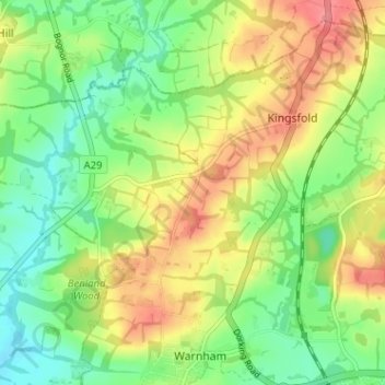Winterfold topographic map, elevation, terrain
