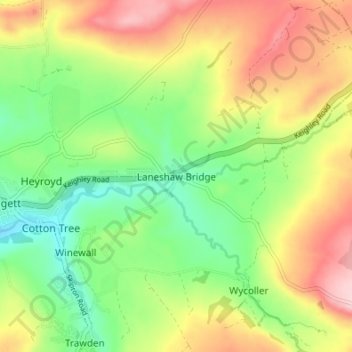 Laneshaw Bridge topographic map, elevation, terrain