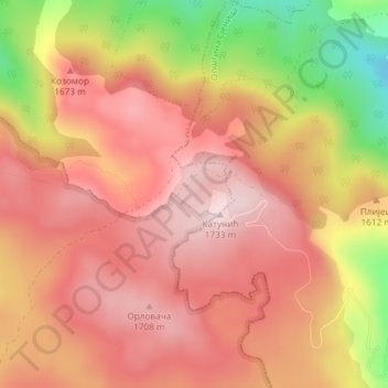 Jadovnik topographic map, elevation, terrain