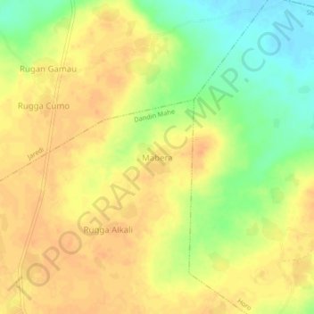 Mabera topographic map, elevation, terrain