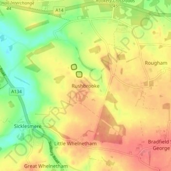Rushbrooke topographic map, elevation, terrain