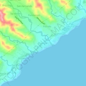 Oyungan topographic map, elevation, terrain