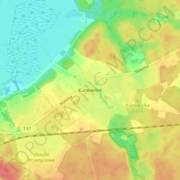 Kunowice topographic map, elevation, terrain