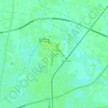 Sarnath topographic map, elevation, terrain