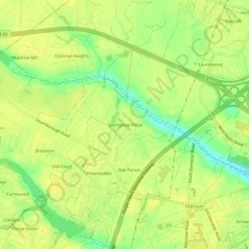 Springdale Place topographic map, elevation, terrain