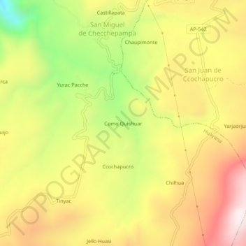 Como Quishuar topographic map, elevation, terrain