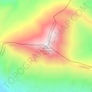 Monte Sammucro topographic map, elevation, terrain