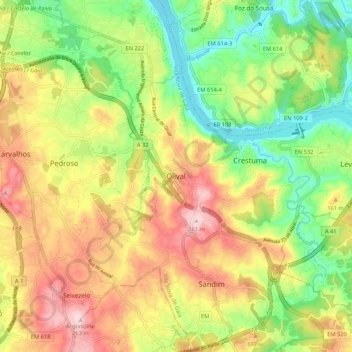Olival topographic map, elevation, terrain