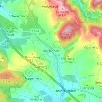 Brattendorf topographic map, elevation, terrain