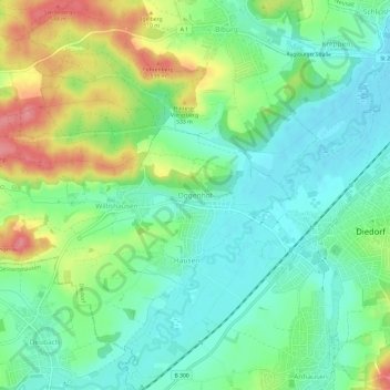 Oggenhof topographic map, elevation, terrain