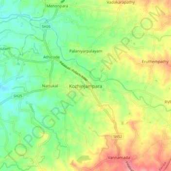 Kozhinjampara topographic map, elevation, terrain
