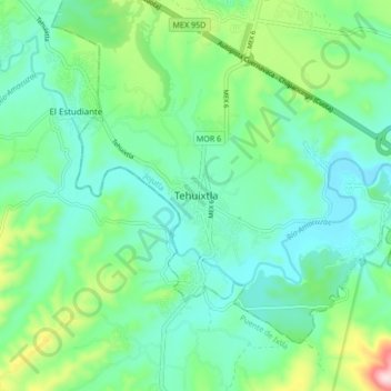 Tehuixtla topographic map, elevation, terrain