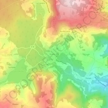 Rouillas-Bas topographic map, elevation, terrain