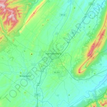 Harrisonburg topographic map, elevation, terrain