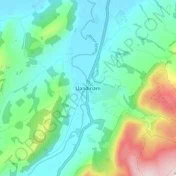Llandinam topographic map, elevation, terrain