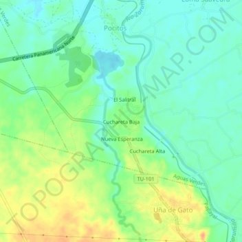 Cuchareta Baja topographic map, elevation, terrain