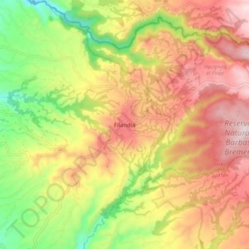 Filandia topographic map, elevation, terrain