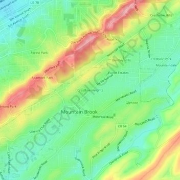 Crestline Heights topographic map, elevation, terrain