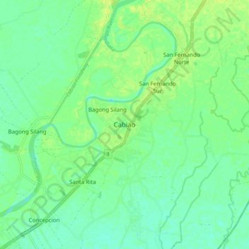 Cabiao topographic map, elevation, terrain