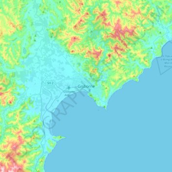 Gisborne topographic map, elevation, terrain