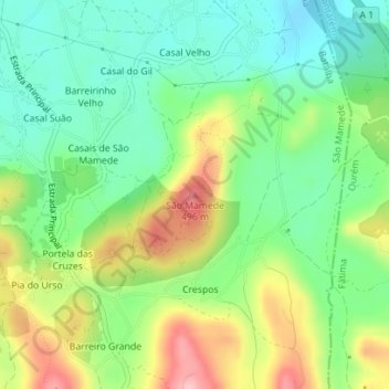 São Mamede topographic map, elevation, terrain