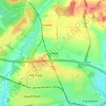Funtley topographic map, elevation, terrain