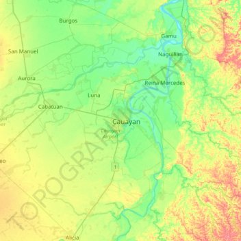 Cauayan topographic map, elevation, terrain
