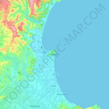 Napier topographic map, elevation, terrain