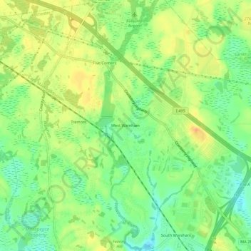 West Wareham topographic map, elevation, terrain
