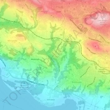 Calcinate degli Orrigoni topographic map, elevation, terrain