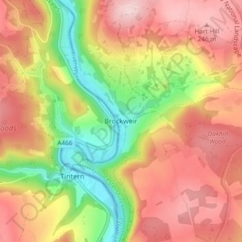 Brockweir topographic map, elevation, terrain