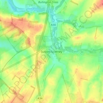 Sutton Scotney topographic map, elevation, terrain