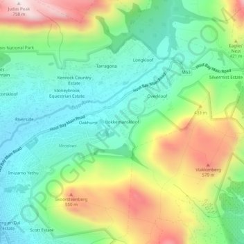 Bokkemanskloof topographic map, elevation, terrain