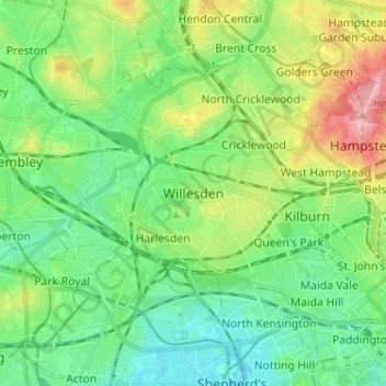 Willesden topographic map, elevation, terrain