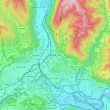 Mendrisio topographic map, elevation, terrain