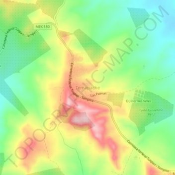 Temapache topographic map, elevation, terrain
