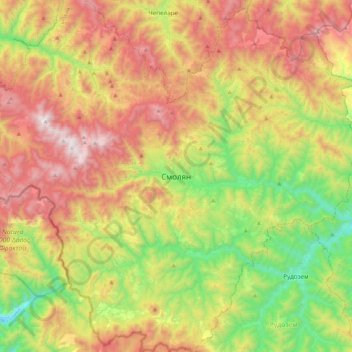 Smolyan topographic map, elevation, terrain