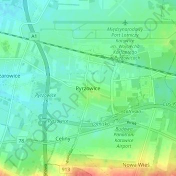Pyrzowice topographic map, elevation, terrain