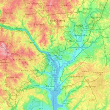 Washington, D.C. topographic map, elevation, terrain