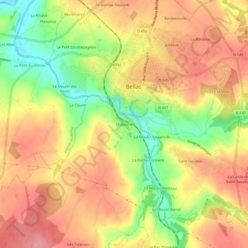 Chapterie topographic map, elevation, terrain