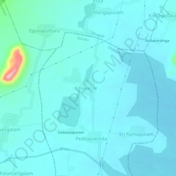 Kavanur topographic map, elevation, terrain