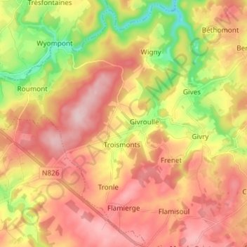 Flamierge topographic map, elevation, terrain